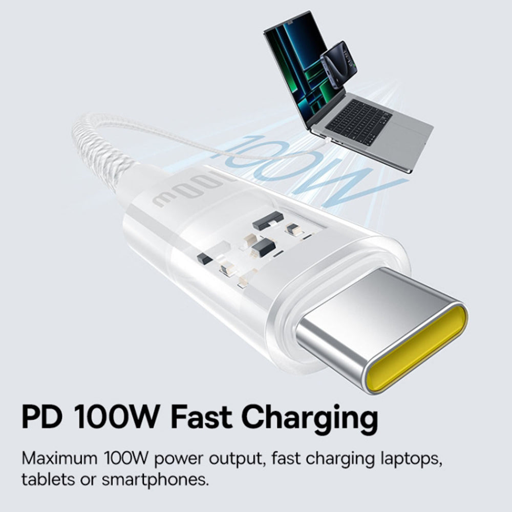 Kabl za Prenos Podataka i Punjenje USB-C - USB-C Baseus Gem, 100W, 1m, Beli P10373000211-00