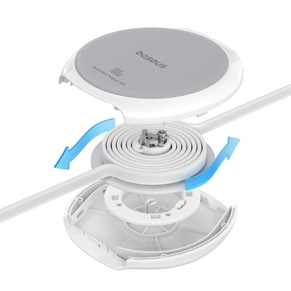 Kabl za prenos podataka i punjenje USB-C - USB-C Baseus Pathfinder Retractable, 100W, 1m, Beli P10368400211-00