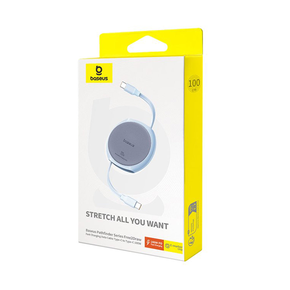 Kabl za prenos podataka i punjenje USB-C - USB-C Baseus Pathfinder Retractable, 100W, 1m, Plavi P10368400311-00