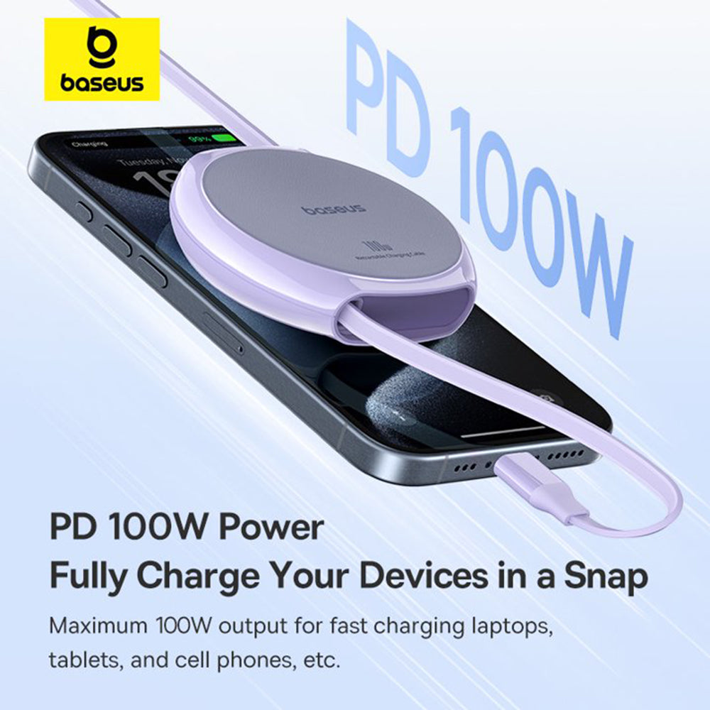 Kabl za prenos podataka i punjenje USB-C - USB-C Baseus Pathfinder Retractable, 100W, 1m, Ljubičasti P10368400511-00