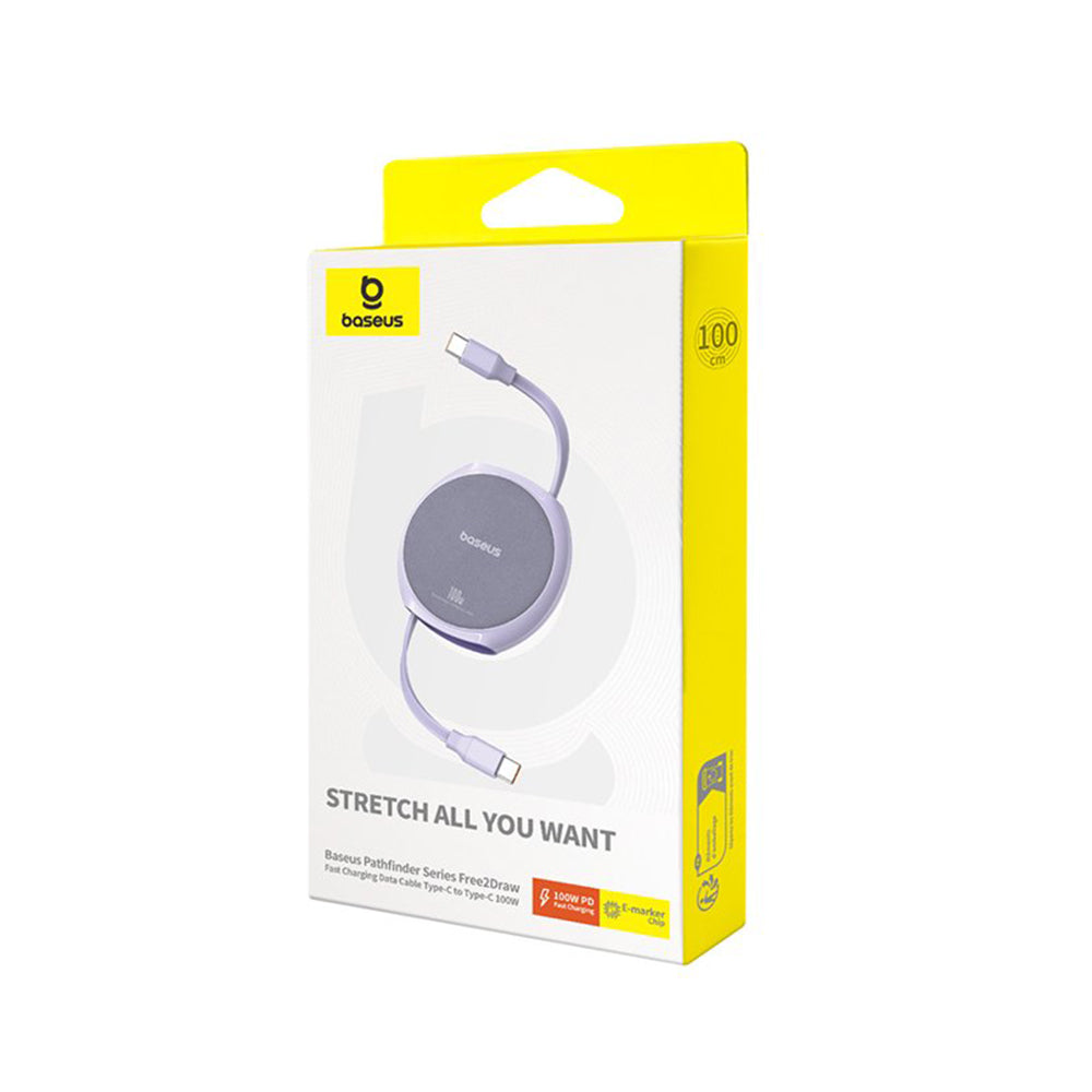 Kabl za prenos podataka i punjenje USB-C - USB-C Baseus Pathfinder Retractable, 100W, 1m, Ljubičasti P10368400511-00