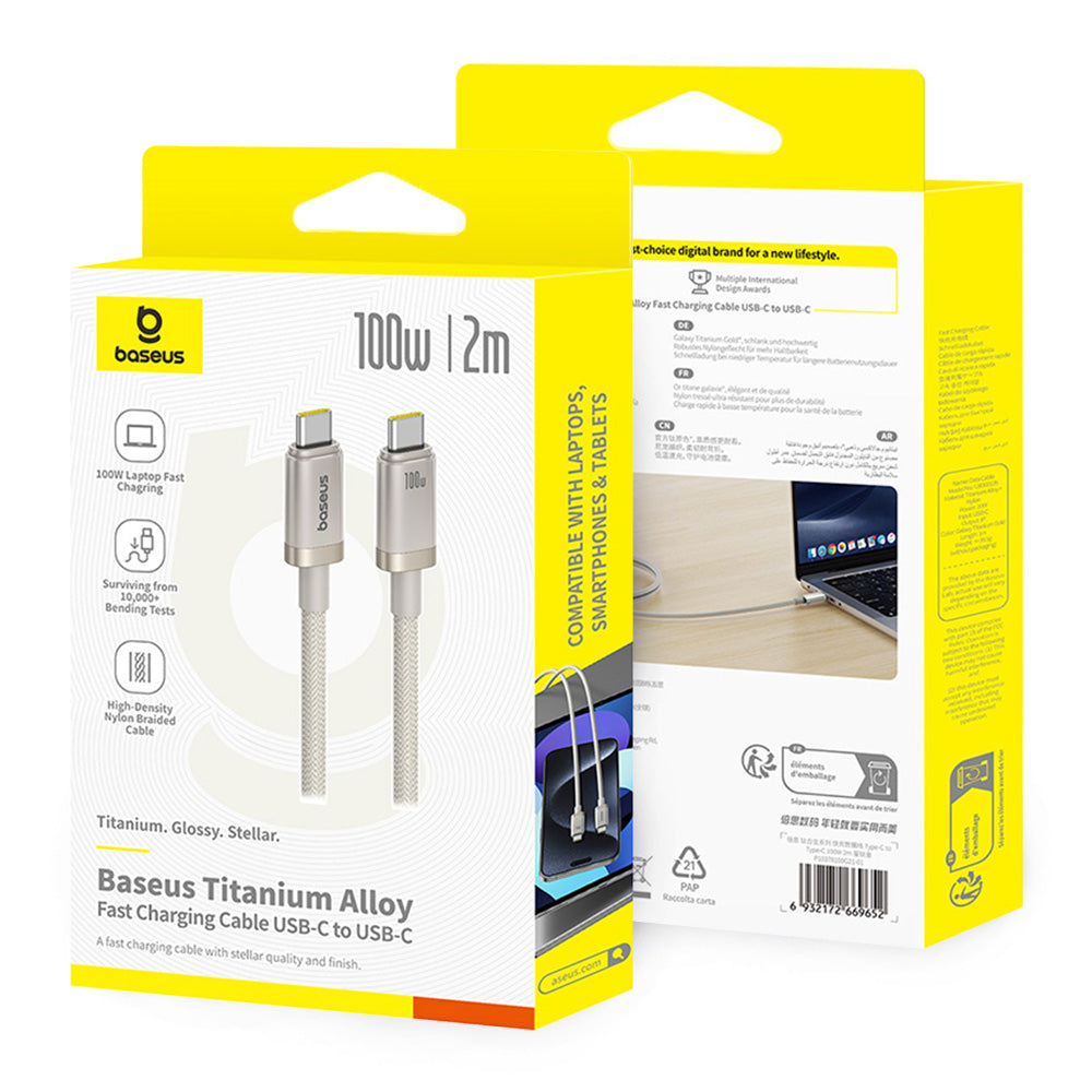 Kabl za Prenos Podataka i Punjenje USB-C - USB-C Baseus Titanium, 100W, 2m, Srebrni P10378100G21-01