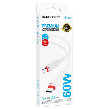 Kabl za podatke i punjenje USB-C - USB-C Borofone BX110 Beneficio, 60W, 1m, Beli