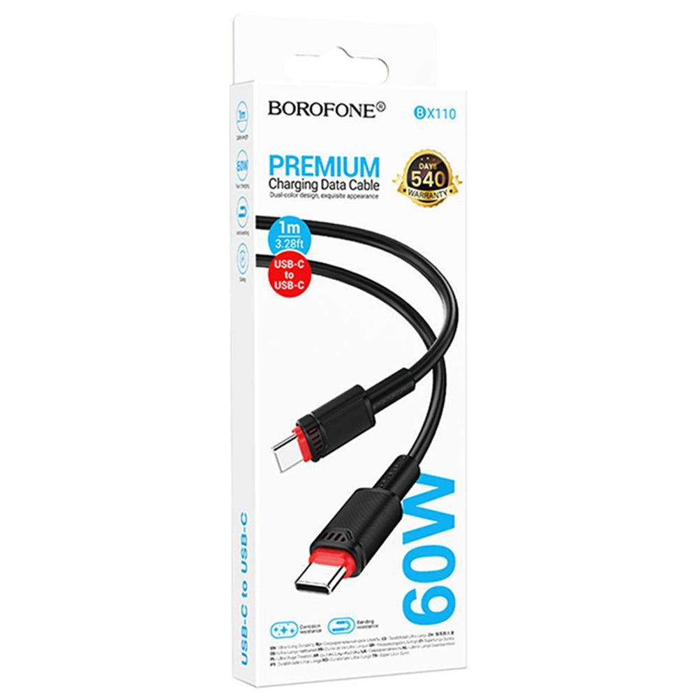 Kabl za Podatke i Punjenje USB-C - USB-C Borofone BX110 Beneficio, 60W, 1m, Crni