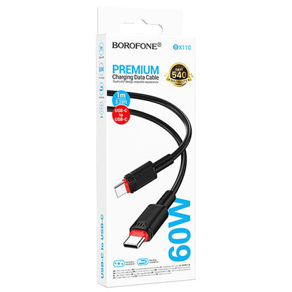 Kabl za Podatke i Punjenje USB-C - USB-C Borofone BX110 Beneficio, 60W, 1m, Crni