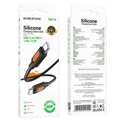 Kabl za Prenos Podataka i Punjenje USB-C - USB-C Borofone BX114 Silikon, 60W, 1m, Crni
