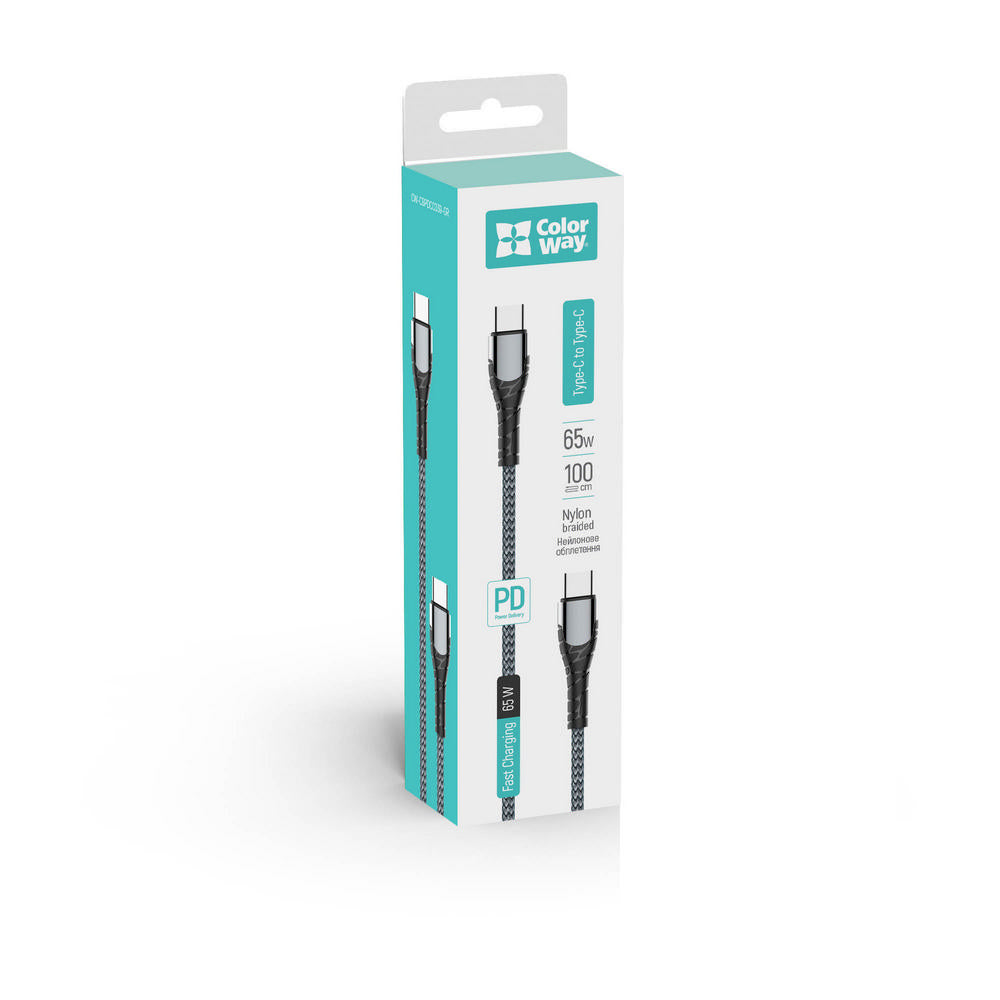 Kabl za podatke i punjenje USB-C - USB-C ColorWay CW-CBPDCC040, 65W, 1m, Sivi