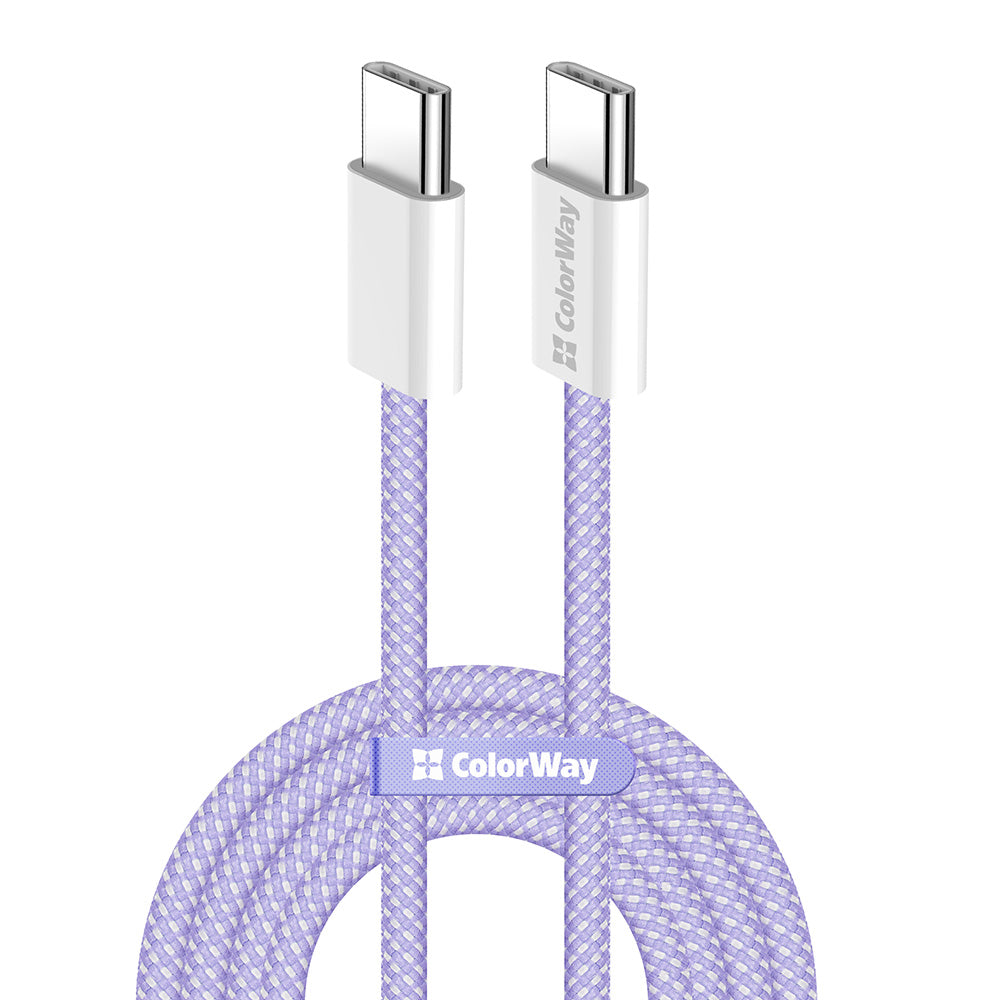Kabl za prenos podataka i punjenje USB-C - USB-C ColorWay CW-CBPDCC061, 60W, 1m, Ljubičasti