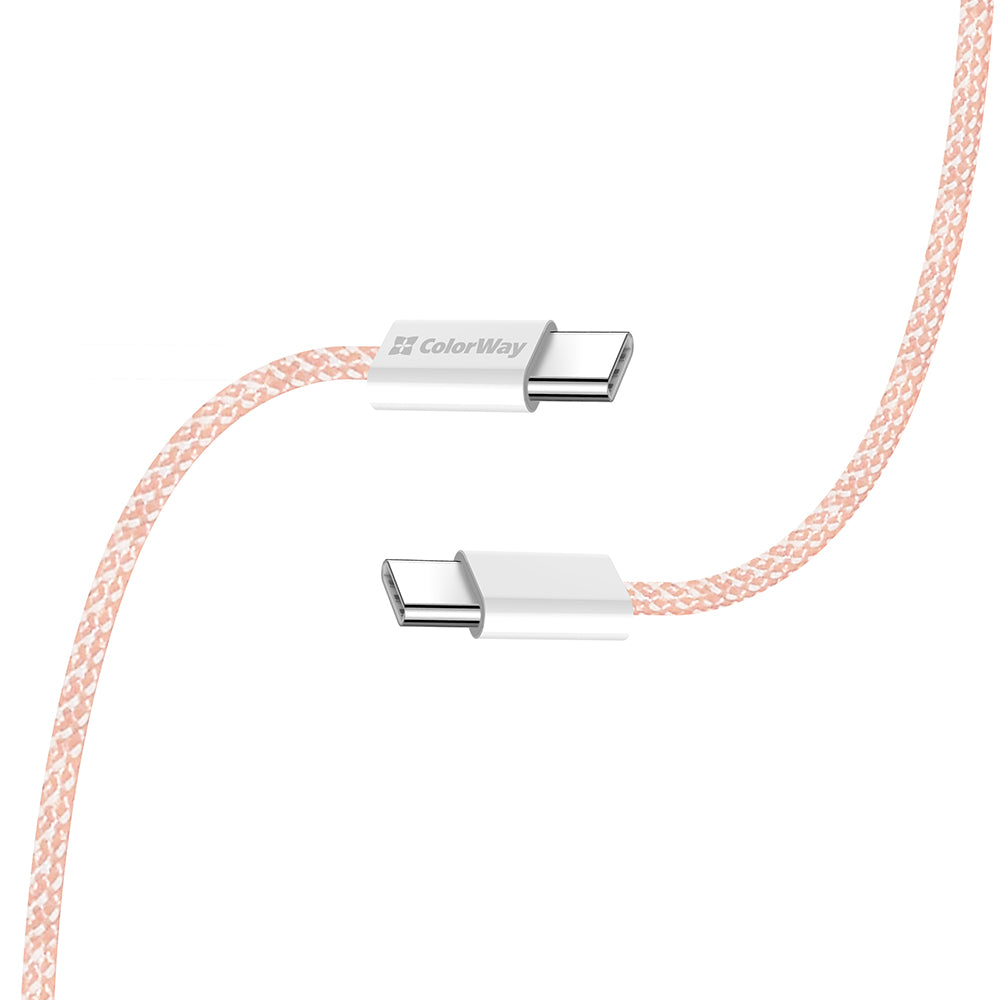 Kabl za prenos podataka i punjenje USB-C - USB-C ColorWay CW-CBPDCC061, 60W, 1m, Roze