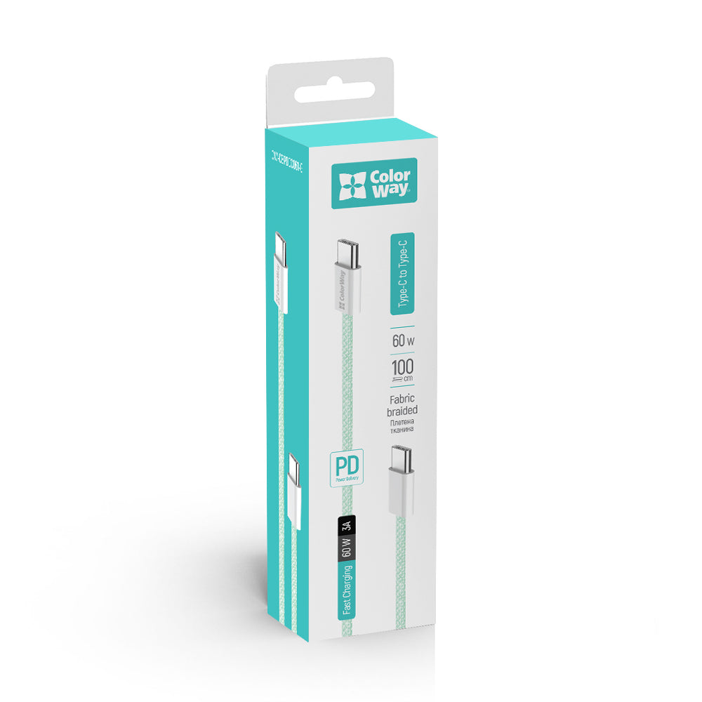 Kabl za Prenos Podataka i Punjenje USB-C - USB-C ColorWay CW-CBPDCC061, 60W, 1m, Zelen