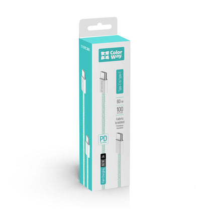Kabl za Prenos Podataka i Punjenje USB-C - USB-C ColorWay CW-CBPDCC061, 60W, 1m, Zelen