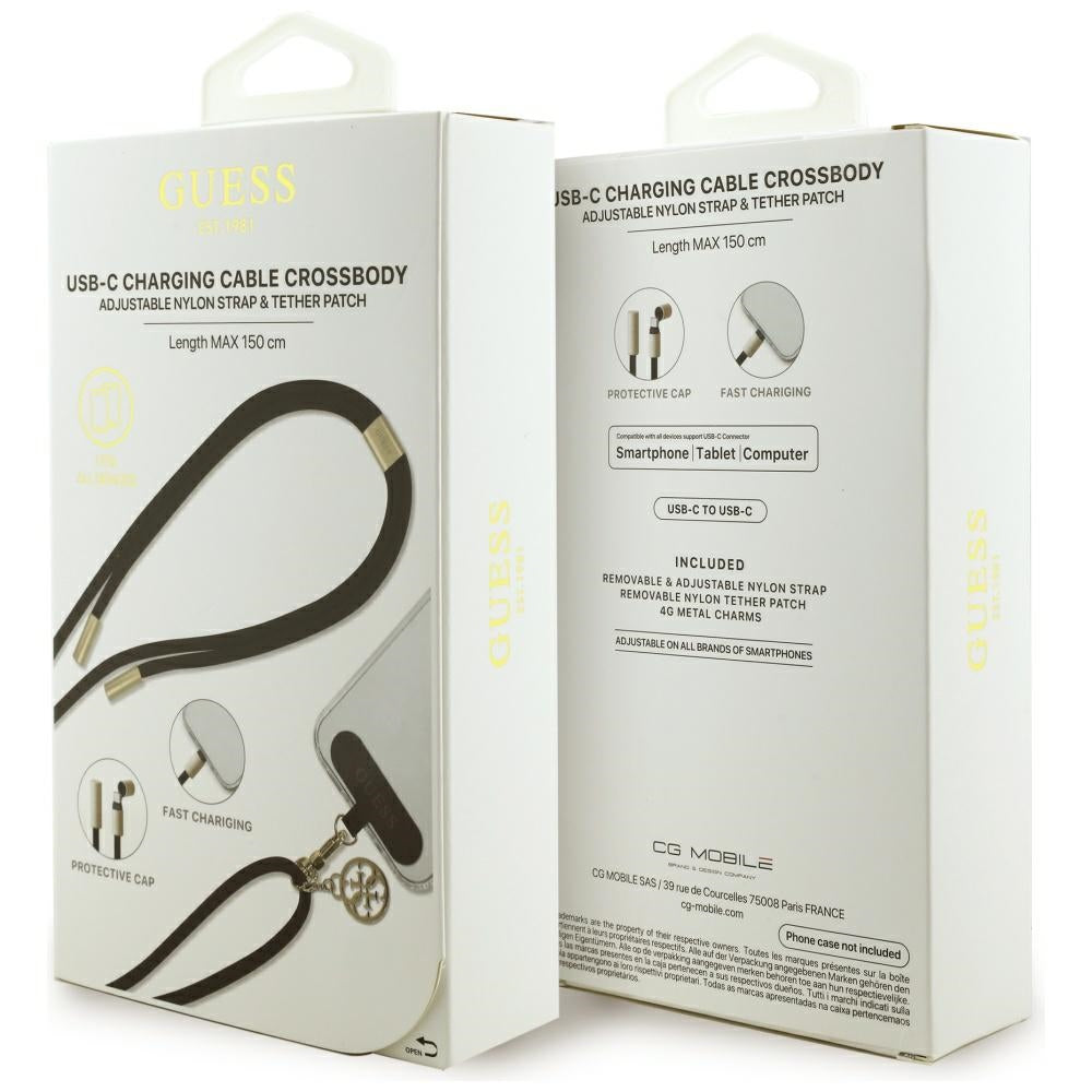 Kabl za prenos podataka i punjenje USB-C - USB-C Guess CBDY 4G Charm, 100W, 1.5m, Crni