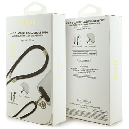 Kabl za prenos podataka i punjenje USB-C - USB-C Guess CBDY 4G Charm, 100W, 1.5m, Crni