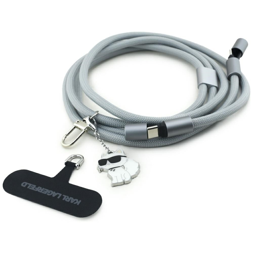 Kabl za prenos podataka i punjenje USB-C - USB-C Karl Lagerfeld Choupette Charm, 100W, 1.5m, Sivi