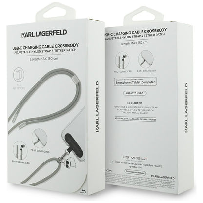 Kabl za prenos podataka i punjenje USB-C - USB-C Karl Lagerfeld Choupette Charm, 100W, 1.5m, Sivi