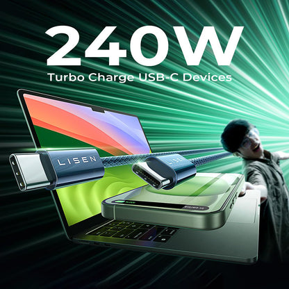 Kabl za podatke i punjenje USB-C - USB-C Lisen, 240W, 2m, Set 2 komada, Tamnoplavi YL0123070023