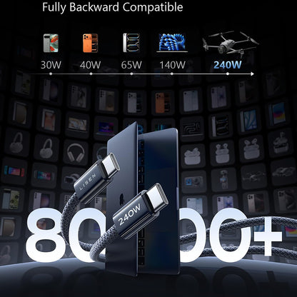 Kabl za podatke i punjenje USB-C - USB-C Lisen, 240W, 2m, Set 2 komada, Tamnoplavi YL0123070023