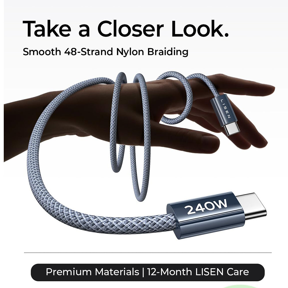 Kabl za podatke i punjenje USB-C - USB-C Lisen, 240W, 2m, Set 2 komada, Tamnoplavi YL0123070023