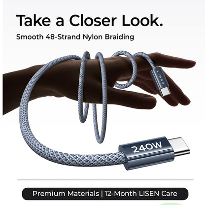 Kabl za podatke i punjenje USB-C - USB-C Lisen, 240W, 2m, Set 2 komada, Tamnoplavi YL0123070023