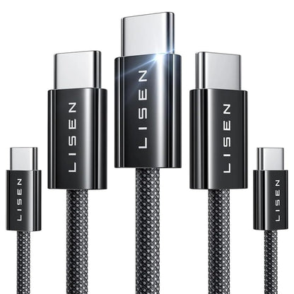 Kabl za prenos podataka i punjenje USB-C - USB-C Lisen, 60W, Set 5 komada (2 x 1m, 2 x 2m, 1 x 3m), Crni YL0123070010