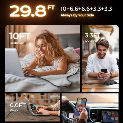 Kabl za prenos podataka i punjenje USB-C - USB-C Lisen, 60W, Set 5 komada (2 x 1m, 2 x 2m, 1 x 3m), Crni YL0123070010