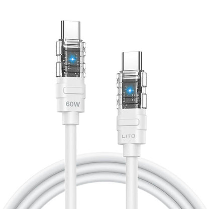 Kabl za Prenos Podataka i Punjenje USB-C - USB-C Lito LD05, 60W, 1m, Beli