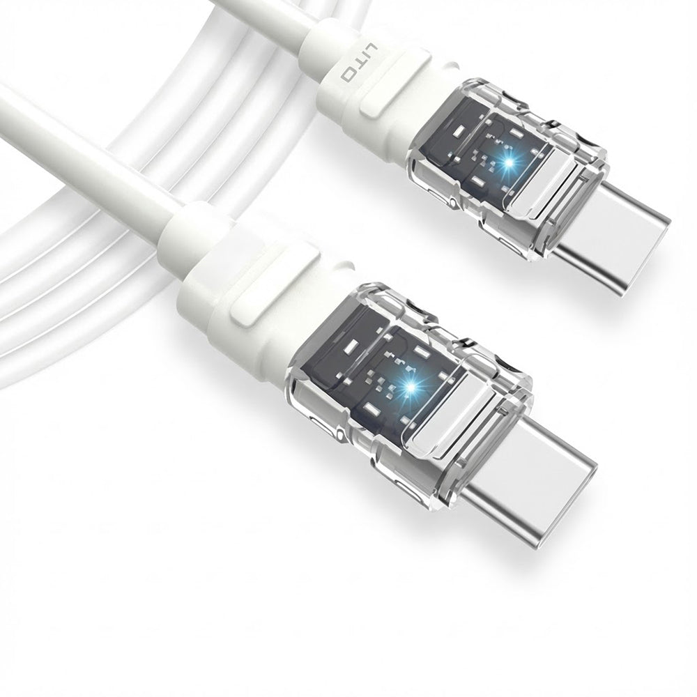 Kabl za Prenos Podataka i Punjenje USB-C - USB-C Lito LD05, 60W, 1m, Beli