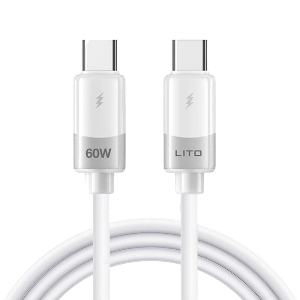 Kabl za Prenos Podataka i Punjenje USB-C - USB-C Lito LD07, 60W, 1m, Beli