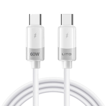 Kabl za Prenos Podataka i Punjenje USB-C - USB-C Lito LD07, 60W, 1m, Beli
