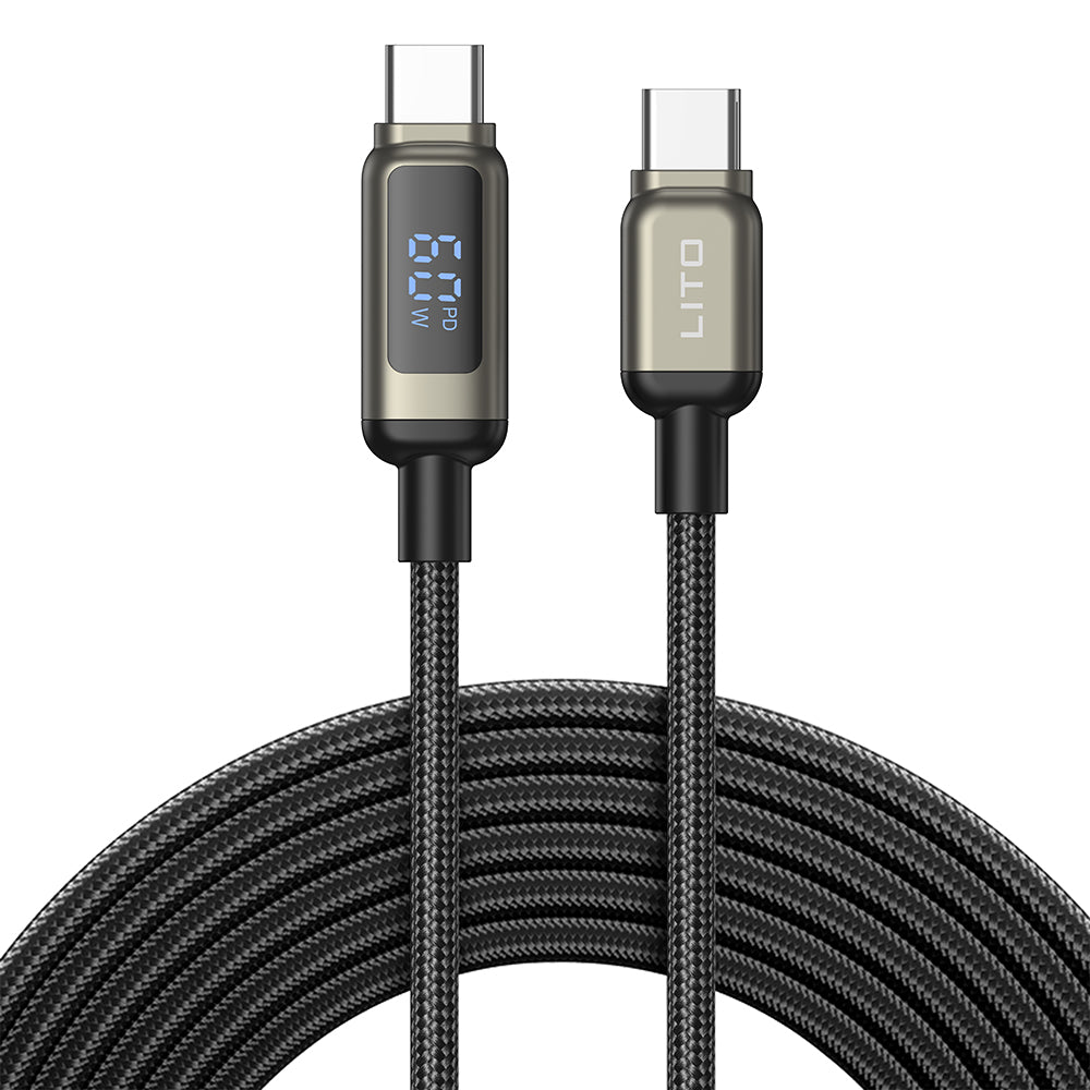Kabl za prenos podataka i punjenje USB-C - USB-C Lito LD15 Display, 60W, 1m, Crni