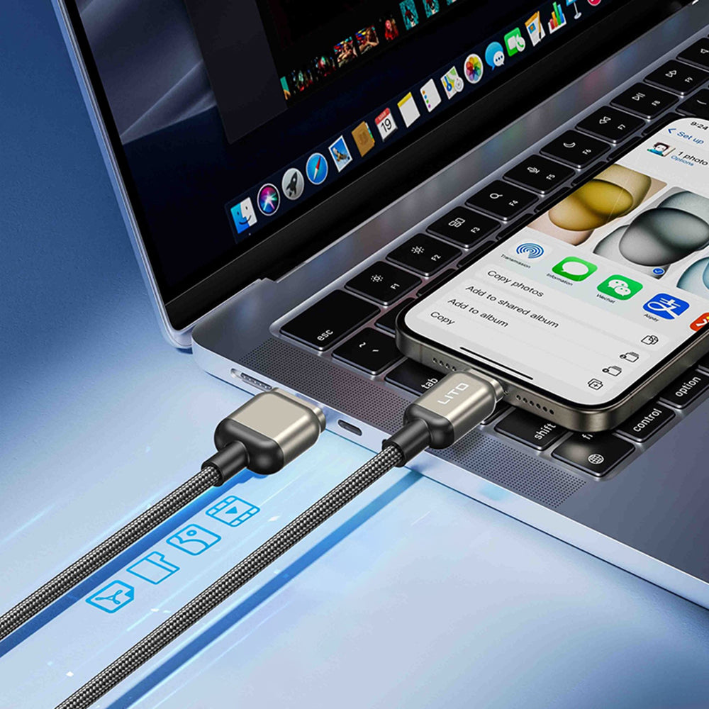 Kabl za podatke i punjenje USB-C - USB-C Lito LD17, 100W, 1m, Crni