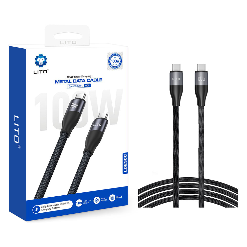 Kabl za podatke i punjenje USB-C - USB-C Lito LD23CC, 100W, 1m, Sivi