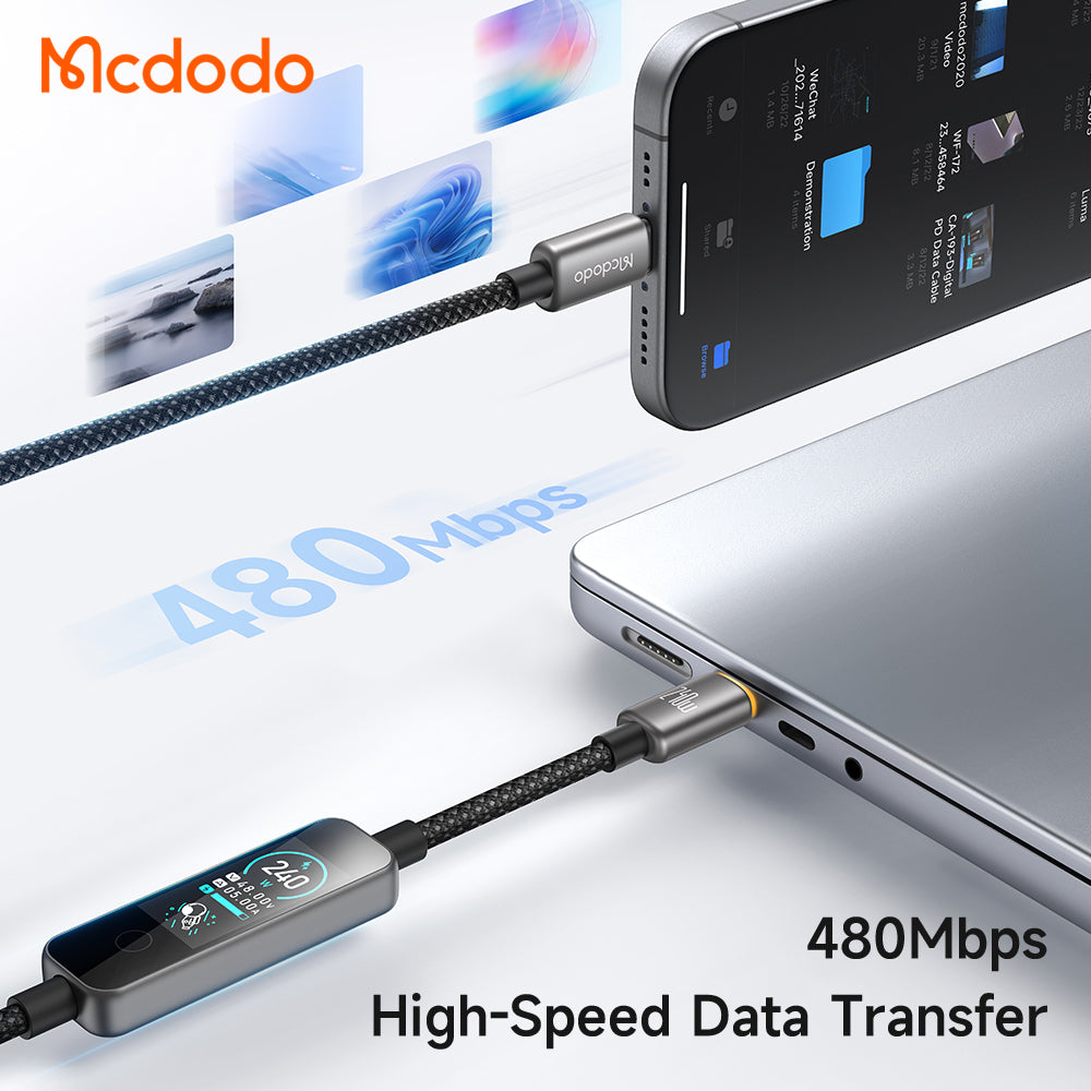 USB-C - USB-C McDodo CA-8750 Display, 240W, 1.2m, Crna, Kabl za Prenos Podataka i Punjenje