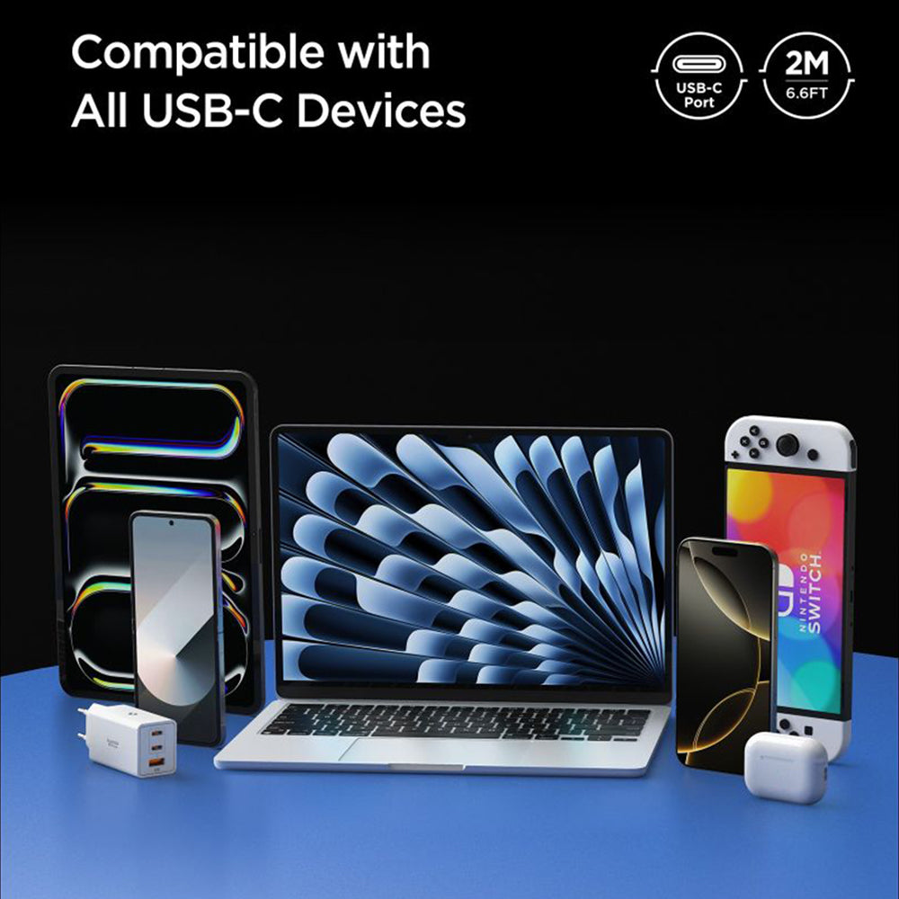 Kabl za prenos podataka i punjenje USB-C - USB-C Spigen EB10020CC, 100W, 2m, Beli