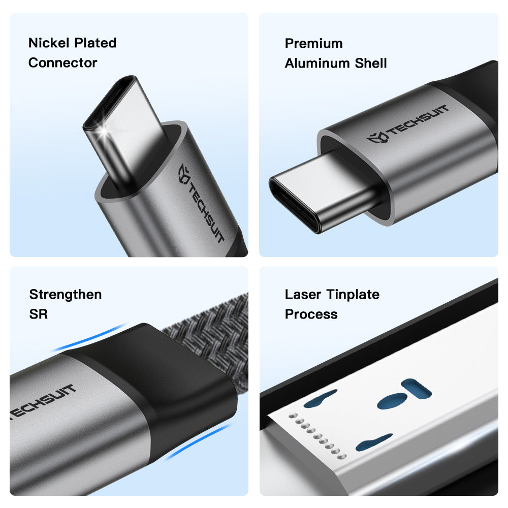 USB-C - USB-C kabl za prenos podataka i punjenje Techsuit ElysiumSync Pro CX1, 240W, 1m, Siva
