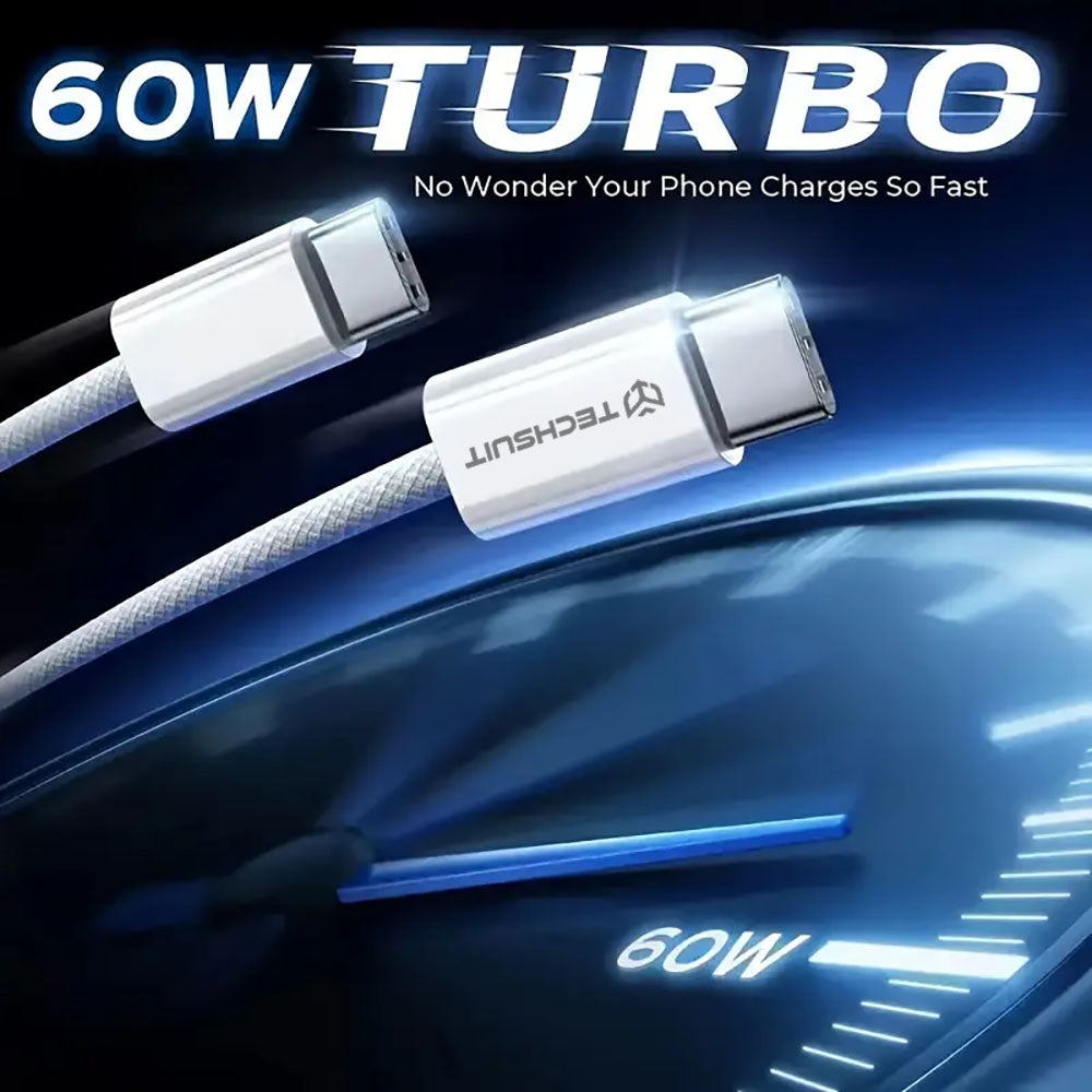 Kabl za prenos podataka i punjenje USB-C - USB-C Techsuit PCB114D, 60W, 1m, Plavi