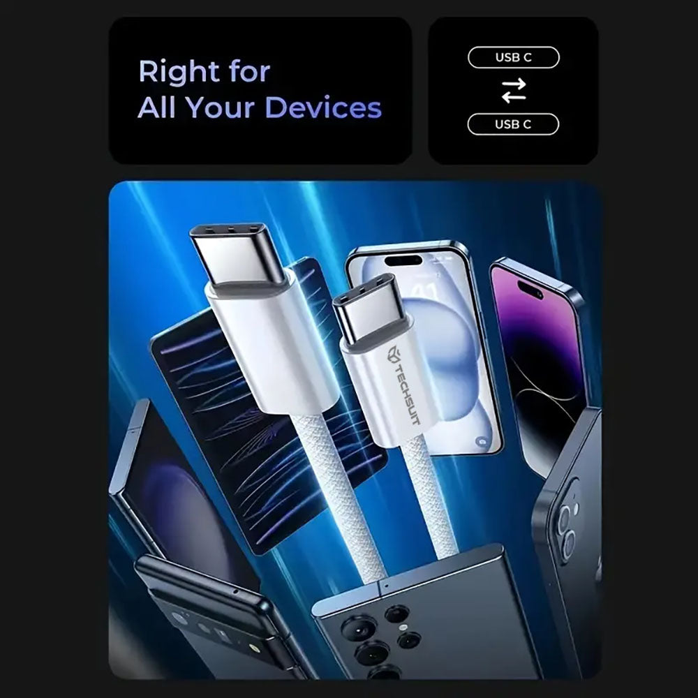 Kabl za podatke i punjenje USB-C - USB-C Techsuit PCB114D, 60W, 1m, Ljubičasti