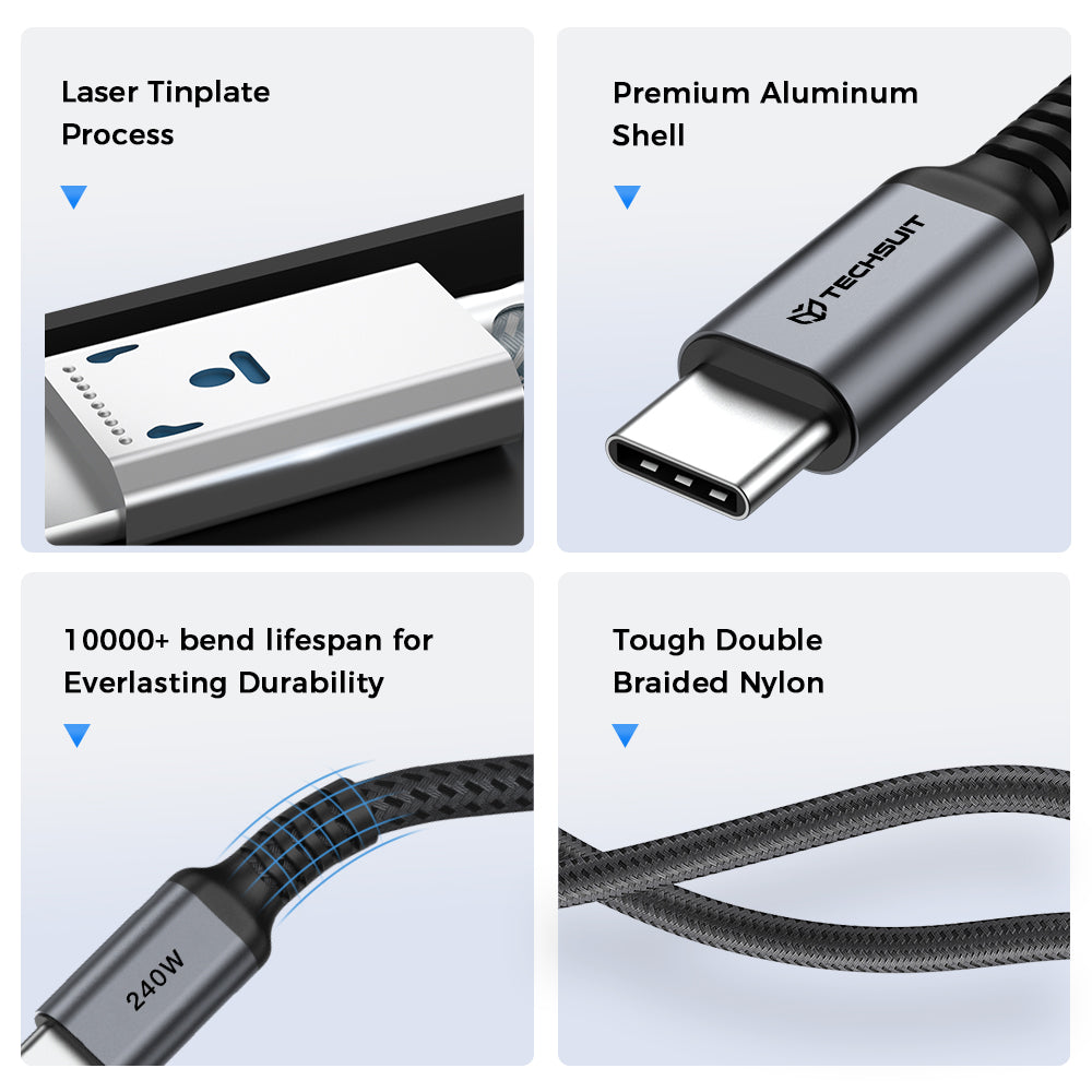 USB-C kabl za prenos podataka i punjenje - USB-C Techsuit TitanSync Pro CX2, 240W, 1m, Siva