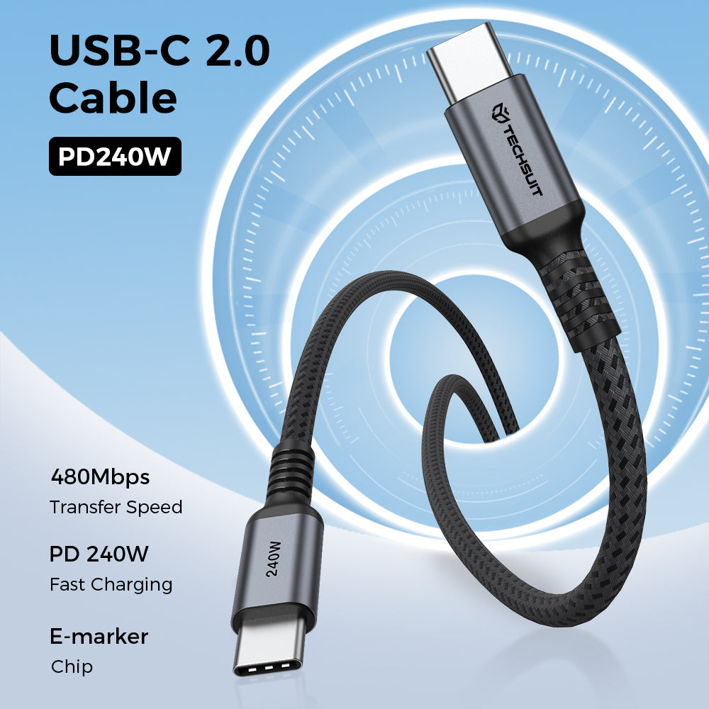 USB-C kabl za prenos podataka i punjenje - USB-C Techsuit TitanSync Pro CX2, 240W, 2m, Siva