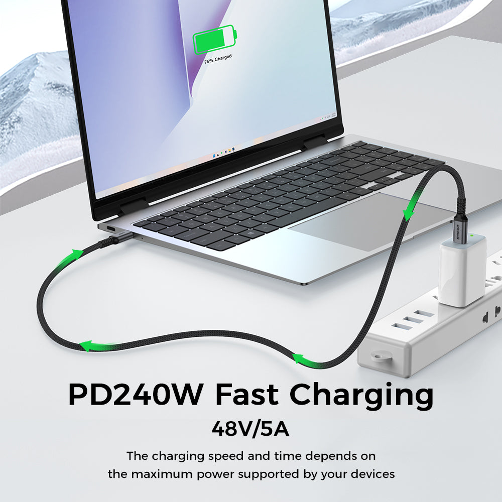 USB-C kabl za prenos podataka i punjenje - USB-C Techsuit TitanSync Pro CX2, 240W, 2m, Siva
