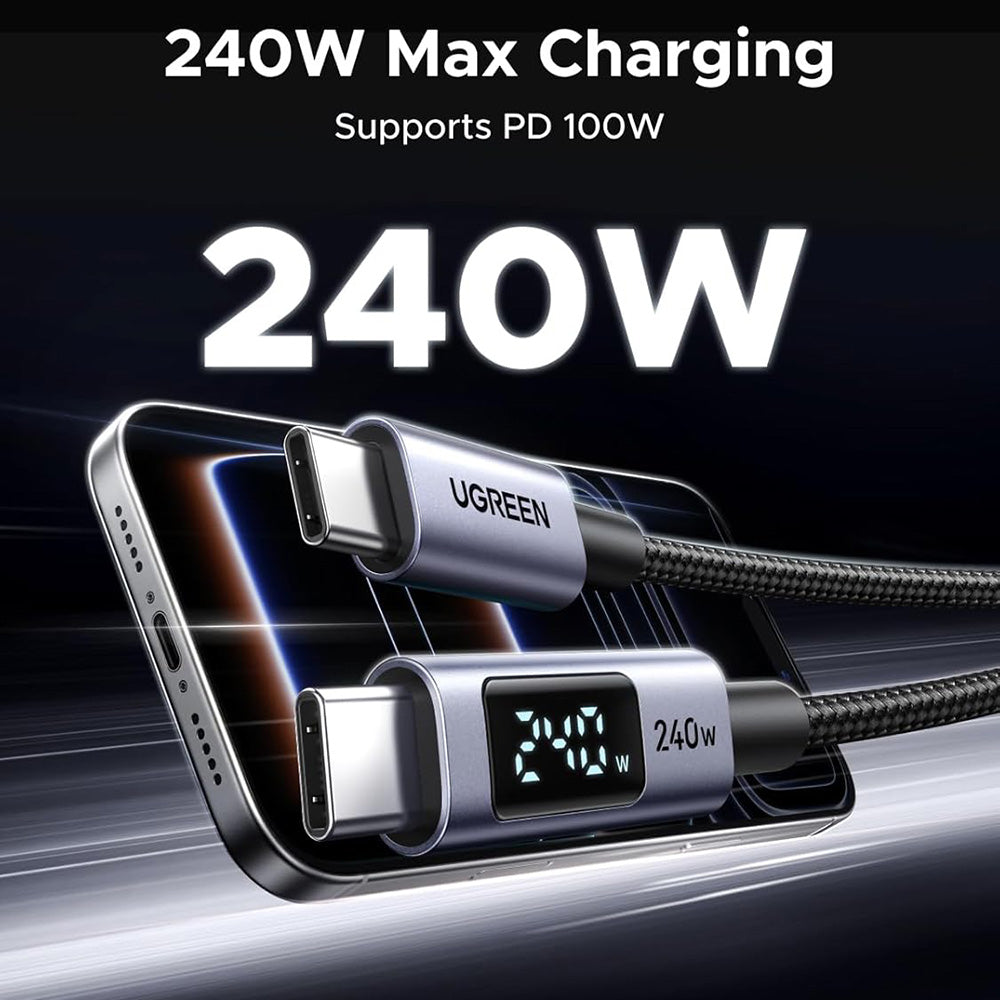 Kabl za prenos podataka i punjenje USB-C - USB-C UGREEN 65866 Display, 240W, 1m, Sivi