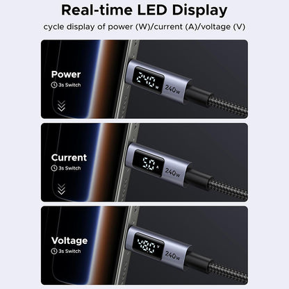 Kabl za prenos podataka i punjenje USB-C - USB-C UGREEN 65866 Display, 240W, 1m, Sivi