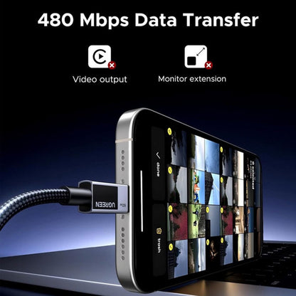 Kabl za podatke i punjenje USB-C - USB-C UGREEN L524, 60W, 1m, Sivi