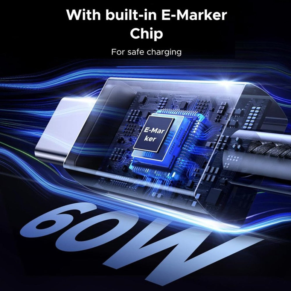 Kabl za podatke i punjenje USB-C - USB-C UGREEN L524, 60W, 1m, Sivi