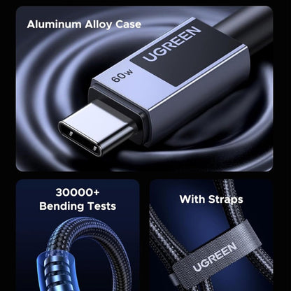 Kabl za podatke i punjenje USB-C - USB-C UGREEN L524, 60W, 1m, Sivi