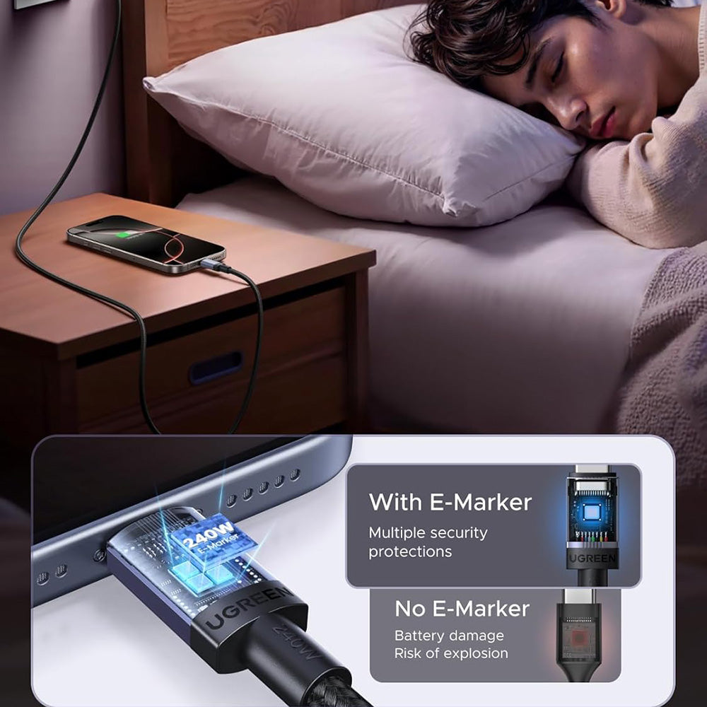 Kabl za prenos podataka i punjenje USB-C - USB-C UGREEN L532, 240W, 3m, Sivi