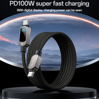 Kabl za prenos podataka i punjenje USB-C - USB-C Yesido CA179 Display, 100W, 1.2m, Crni
