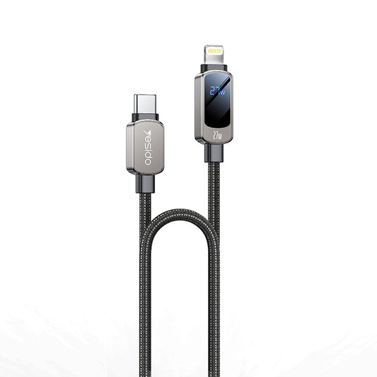 Kabl za podatke i punjenje USB-C - USB-C Yesido CA180 Display, 27W, 1.2m, Crni