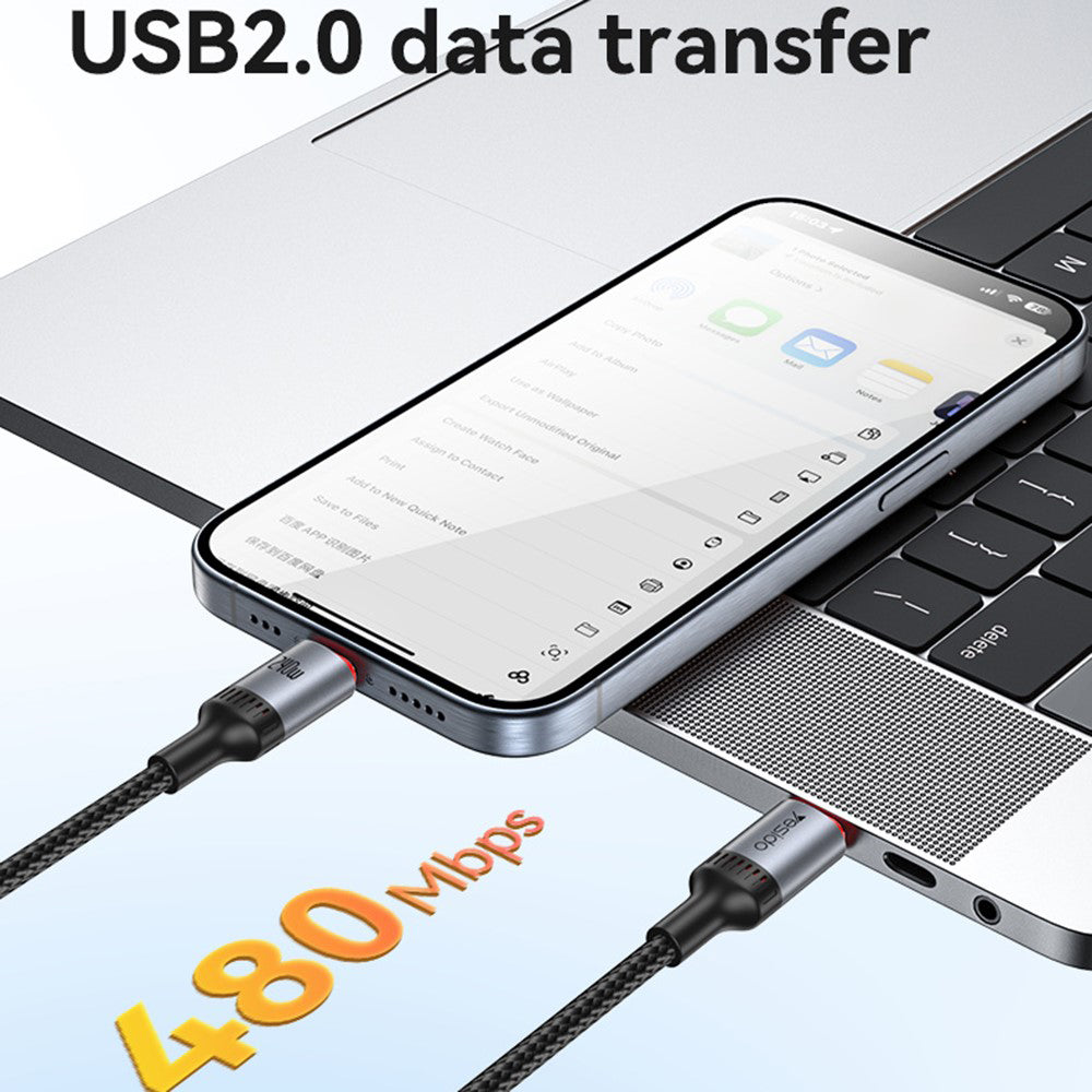 Kabl za prenos podataka i punjenje USB-C - USB-C Yesido CA185, 240W, 1.2m, Crni