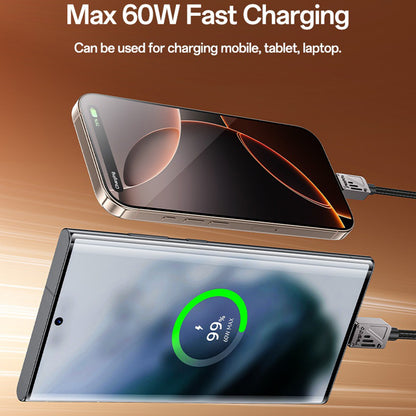 Kabl za prenos podataka i punjenje USB-C - USB-C Yesido CA196, 60W, 1.2m, Crni